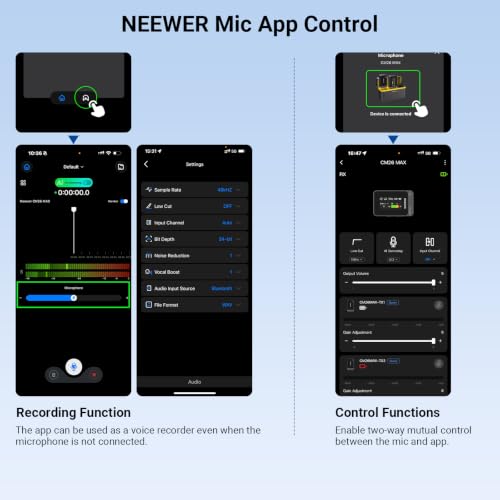 NEEWER CM26 MAX AI Wireless Lav Mic Compatible with iPhone 17 16 15 Android Camera PC, USB C Plug & Play App Control, 2 Level Noise Cancellation, 50h Total Battery, 120m Range, Apple MFi Certified