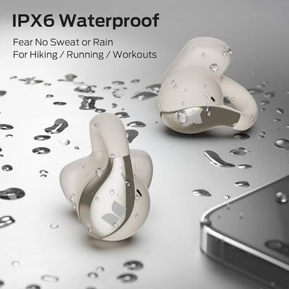 Monster Open Ear AC225 Earbuds, Stereo Sound, Bluetooth 6.0 Open Ear Headphones, Lightweight Comfort Clip-On Earbuds with ENC Mic for Clear Calls, 36H Playtime, Touch Control, IPX6 Waterproof, White
