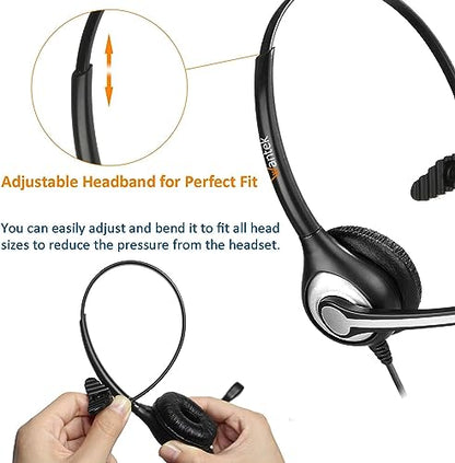 Wantek Phone Headset with Microphone Noise Cancelling & Mute Switch | RJ9 Telephone Headsets Compatible with Office Landline Phones CISC 6851 6945 7841 7861 7942 7945 7961 7962 7965 8811 - color: black/silvery