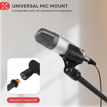 Pyle Universal Adjustable Tripod Microphone Stand - Pair of Heavy Duty Lightweight Professional Compact Extendable Stage Studio Floor Standing Boom Mic Holder w/ Carry Bag, 5/8" Adapter