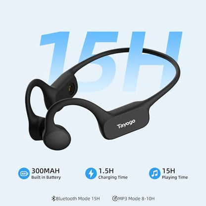 Tayogo Swimming Headphones, Bone Conduction Open-Ear Headphones for Swimming, 32GB MP3 Player & Bluetooth 5.4, Underwater Swimming Headphones, Earbuds Underwater for Running Cycling Workout (Black)