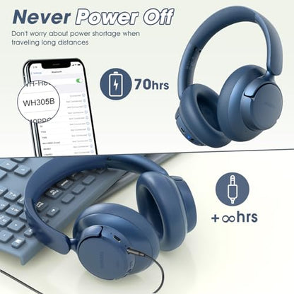 BERIBES Hybrid Active Noise Cancelling Headphones Wireless Over Ear 70Hours | Foldable Bluetooth 6.0,Transparent Modes,3.5MM Cable,Lightweight Built-in Mic,HiFi Stereo Deep Bass,Soft-Earpad,Fast Charging - color: Blue