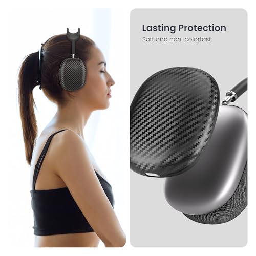 Carbon Fiber Texture Case Cover for AirPods Max Headphones, Black | Soft TPU, Protective Ear Cups Cover Accessories, for Apple AirPods Max (2024/2020)
