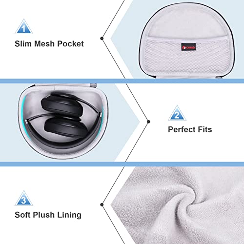 Headphone Case Compatible with Beats Studio Pro/Solo 4 / Studio 3 / Solo 3 / Picun B8 / BERIBES/JLab JBuds Lux ANC Wireless Bluetooth Noise Cancelling Headphones（Outer Black+Inner Grey） - color: Gray
