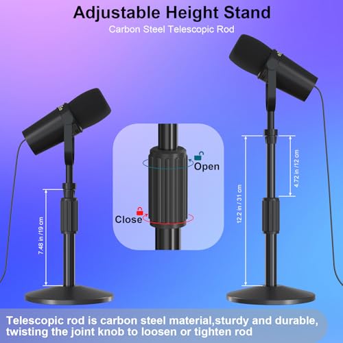 Desktop Mic Stand,Adjustable Height Podcast Microphone Stand with Mic Clip 3/8" to 5/8" Adapter,for Shure MV7 |MV7+ |MV7X XLR,Fifine AM8 |K688 |XR&USB,PM1 XLR,Razer Seiren V2|V3
