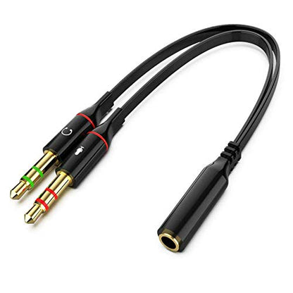 Headphones Y Cable Splitter Adapter 3.5mm Female to 2 Male Premium Gold-Plated Corrosion-Resistant Audio Mic Y Cable for Headset Connecting to PC