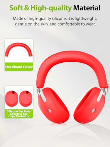 2-in-1 Silicone Protective Cover Set for Sony 1000X THE COLLEXION Headphones, Sweatproof Headband Cover + Integrated Ear Cups Protector (Ear Pads & Shell), Full Coverage(Red) - color: Red