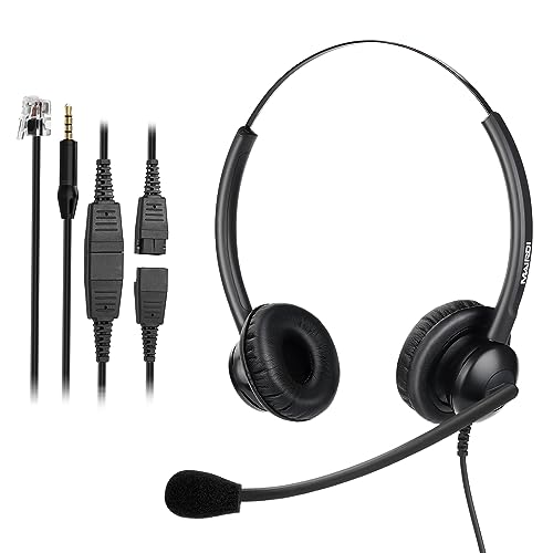MAIRDI Phone Headset with RJ9 & 3.5mm Connectors for Landline Deskphone and Smartphone PC Laptops, Office Call Center Headset with Noise Canceling Microphone for Yealink Grandstream