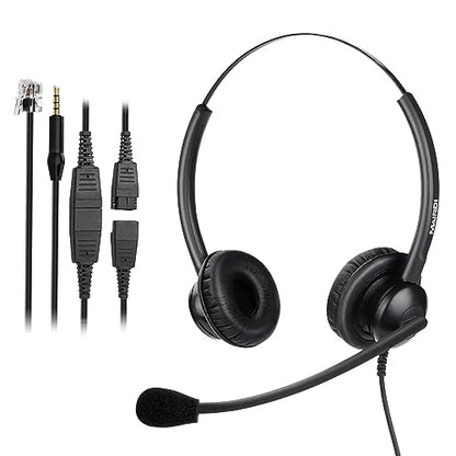 MAIRDI Phone Headset with RJ9 & 3.5mm Connectors for Landline Deskphone and Smartphone PC Laptops, Office Call Center Headset with Noise Canceling Microphone for Yealink Grandstream