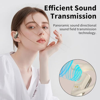 BUGANI Open Ear Headphones, Bluetooth 5.2 Open Ear Earbuds with Microphone, ENC Clear Talk, Immersive Stereo Sound, Fast Charging, 32H Playtime, Waterproof, White