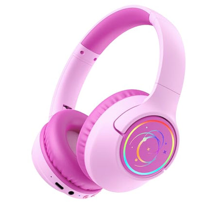 Kids Bluetooth Headphones, 85H Playtime for Toddler, Fuscia Pink with LED - color: Fuscia Pink