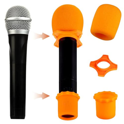 Portable Microphone Storage Case Bag with Anti-slip Orange Rings, Black Padded Mic Covers, and Anti-shock Bottom Holders for Professional Audio Equipment