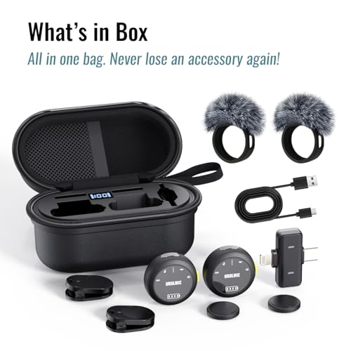 Wireless Lavalier Microphone for iPhone and Android | Leather charging case with integrated charging, 40H battery life, 55M transmission and noise reduction for vlog and streaming