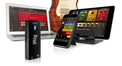 IK Multimedia iRig HD 2 guitar audio interface for iPhone, iPad, Mac, iOS and PC with USB-C, Lightning and USB cables and 24-bit, 96 kHz music recording - size: iRig HD 2