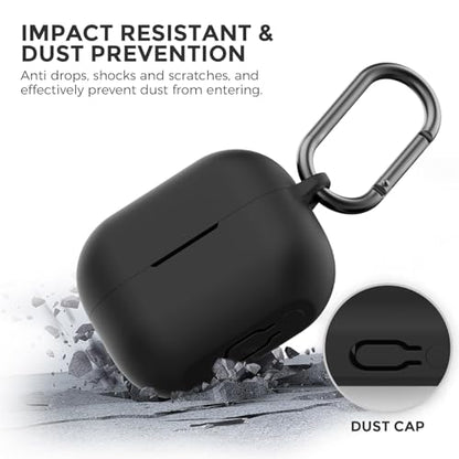 AhaStyle Silicone Case for Samsung Galaxy Buds 3 FE/Galaxy Buds3 Pro/Buds 3 | Front LED Visible, Carabiner Included, Supports Wireless Charging, Shock Resistant, Full Protection - color: Black