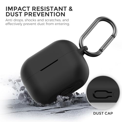 AhaStyle Silicone Case for Samsung Galaxy Buds 3 FE/Galaxy Buds3 Pro/Buds 3 | Front LED Visible, Carabiner Included, Supports Wireless Charging, Shock Resistant, Full Protection - color: Black