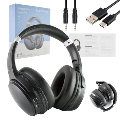 EXMAX H5 Bluetooth Headphones Over Ear ANC Hi-Fi Stereo Wireless/Wired Over-Ear Headphones + Microphone Foldable Comfortable Earmuffs Earpads 25 Hours Playtime for Online Class PC Cellphones TV