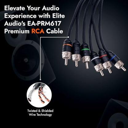 Premium Series 17ft. 6-Channel Car Audio RCA Cable – Double Shielded, Oxygen Free Copper, Noise Reducing Audio Cable for Amplifiers, Subwoofers, Speakers, and Processors – PRM617 - size: 17' (ft), style: 6-Channel
