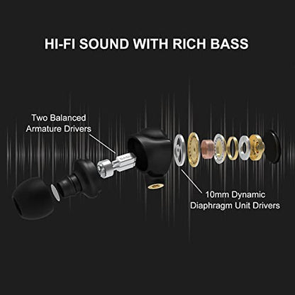 BASN Metalen 4 Drivers in-Ear Monitor Headphones, Wired Earbuds, Matt Black | 2BA+2DD Musicians Noise Isolating IEMs with Deep Bass, Two Detachable MMCX Cables with Case for Singers,Drummers,Bassists - color: Matte Black