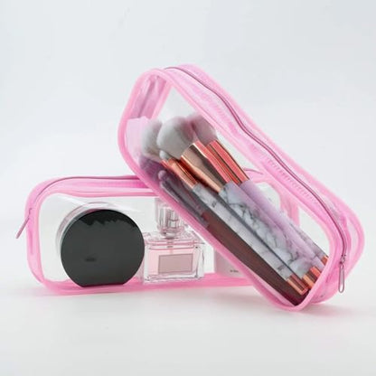 Tatuo 4 Pieces Clear PVC Bags Big Capacity Zipper Pencil Pouch Case Travel Luggage Makeup Cosmetic Bag(Pink) - color: Pink