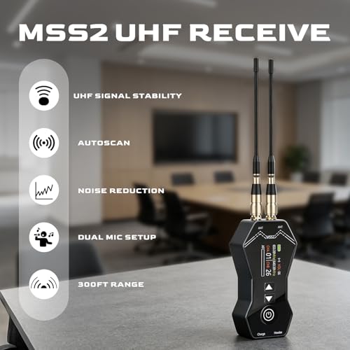 MSS2 Professional Wireless Microphone System, Auto Scan | Dual Antenna Diversity Transmission, 300ft Range, Dynamic Microphones for Karaoke Singing, DJ, Church, Party, Wedding