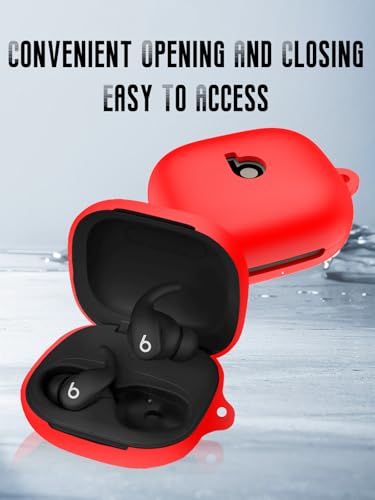 Case for Beats Powerbeats Fit Earbuds 2025 (Red) | Soft Silicone Protective Cover with Carabiner and Lanyard, Shockproof - color: Red
