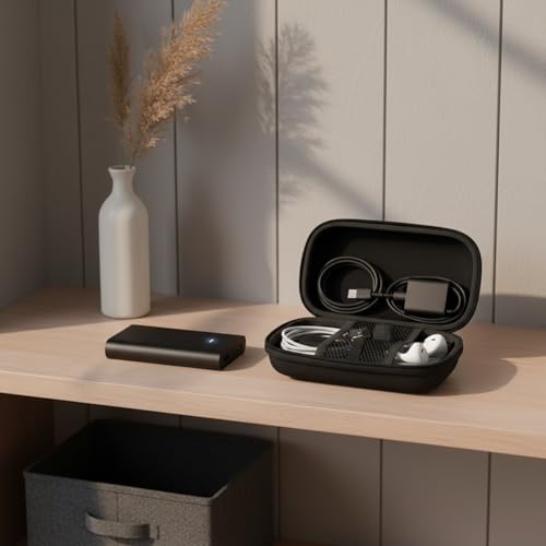 Compact Hard Shell EVA Case for Earbuds & Cables - Small Travel Organizer for Electronics, 5.5 x 3.1 Inch - color: Black