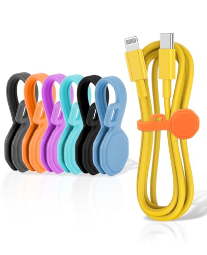 6 PCS Silicone Magnetic Cable Ties, Reusable cord Organizer clips | magnet cord holder for phone charging, compatible with USB/lightning cables, bookmarks, whiteboard magnets, fridge magnets - size: 6-PCS
