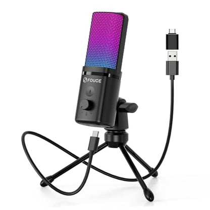 Gaming USB Microphone for PC,RGB Condenser Computer Mic with Tripod Stand,Quick Mute,Gain Control,Cardioid Mic for Streaming, Podcast, Twitch, YouTube, PC, Computer, PS5 (M160) - style: Mic with tripod