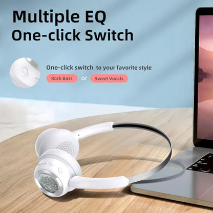 Over Ear Headphones Bluetooth, Active Noise Cancelling, On Ear Headphones, Light Weight Earphones, Comfort Headsets, for Travel Home Office PC (White)