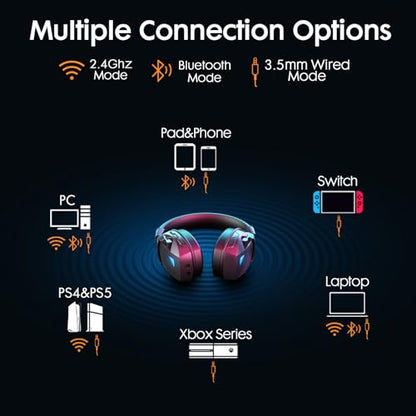 Wireless Gaming Headset for PS5, PS4, PC, Nintendo Switch, 2.4GHz USB Gaming Headphones, Bluetooth 5.3, 50H Battery, Noise Canceling Microphone, ONLY 3.5mm Wired Mode for Xbox Series-Black and White