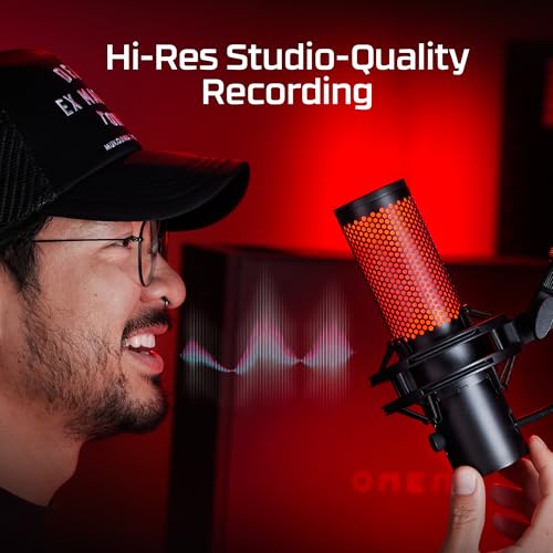 HyperX QuadCast 2 – USB Microphone for Gaming, Streaming and Podcasting, with On-Board Controls, LED Lighting, Removable Shock Mount, PC, Mac, PS5, PS4, USB-C - Black - style: QuadCast 2