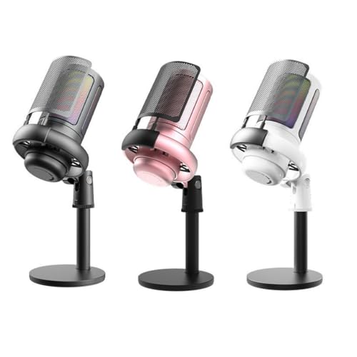 USB Gaming Microphone for PC with Color Lighting and Mute Functionality - color: Black