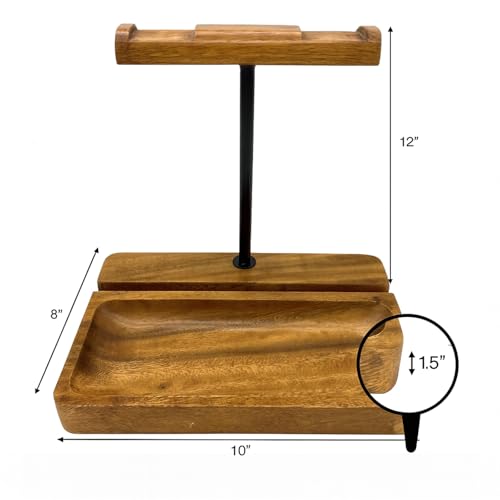 Dual Headphone Stand, Acacia Wood Holder for 2 Headsets, Phone & Tablet | Solid 1.5 in thick acacia wood dual headphone holder & device slot stand with tray for phone & tablet, office desk organizer - style: Dual Headphone Stand