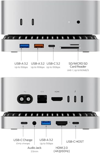 GIISSMO Mac mini M4 Dock with 4K@60 HDMI, 8TB M.2 NVMe SSD Enclosure, Mac mini Hub & Stand for Mac mini M4 and M4 Pro 2024 (10G USB A/C, 5G USB A*2, USB-C Charge, SD/TF, Audio) - color: White