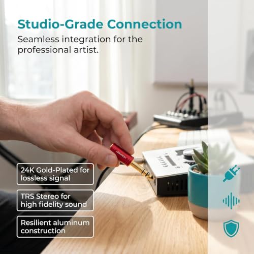 MOBOREST 1/4 to 3.5mm Audio Headphone Adapter, Pure Copper (1Red & 1Blue) | 6.35mm Male to 1/8(3.5mm) Female adapter connectors for lossless TRS sound, guitar amp, piano, keyboard, mixer, studio - color: 1RED+1BLUE