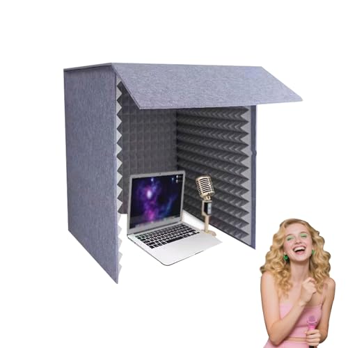 Desktop Soundproof Cover, Portable Vocal Booth, Microphone Isolation Booth Cube | Vocal Absorbing Shield, Small Music Recording Studio for Home Studio(Grey, 70x70cm) - size: 70x70cm