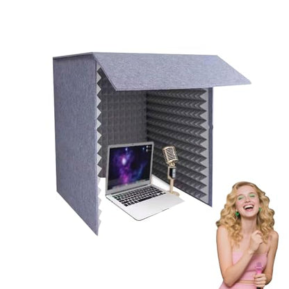 Desktop Soundproof Cover, Portable Vocal Booth, Microphone Isolation Booth Cube | Vocal Absorbing Shield, Small Music Recording Studio for Home Studio(Grey, 70x70cm) - size: 70x70cm