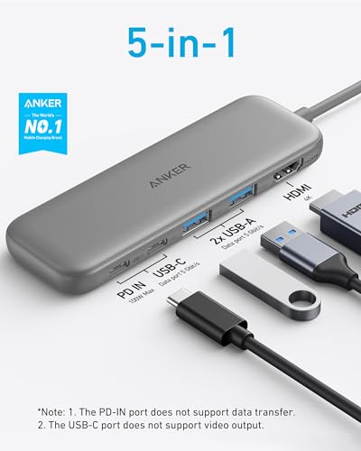 Anker USB C Hub, 5-in-1 USBC to HDMI Splitter with 4K Display - color: Grey