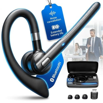 Bluetooth Wireless Earpiece with USB Adapter for PC, Dual-Mic Noise Reduction, 500mAh Charging Case, Bluetooth 6.1 Stable Connection, LED Battery Display, Voice Assistant