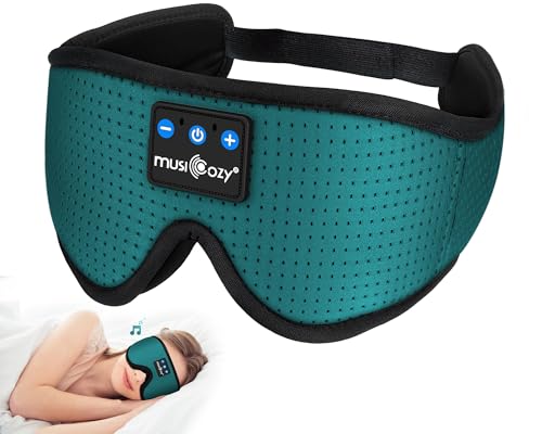 MUSICOZY 3D Sleep Headphones Bluetooth 5.4 Breathable Sleep Eye Mask | Cooling Fabric Lining with Blackout Design for Side Sleeper, HD Stereo Sound, 14 Hours Playtime for Sleep, Travel, Relaxation - color: Green