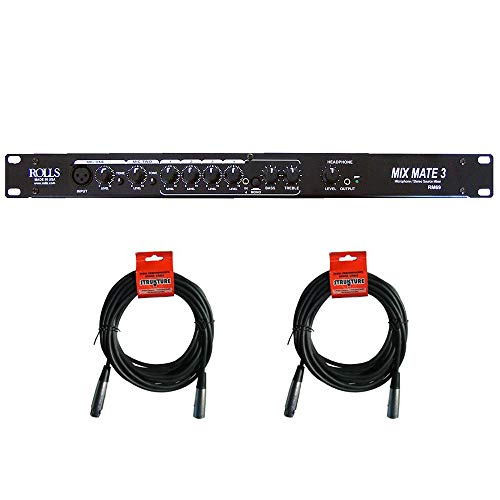 Rolls RM69 MixMate 3-6-Channel Stereo Line/Microphone Mixer with (2) XLR-XLR Cable Bundle