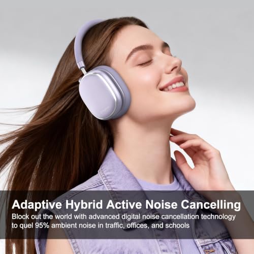 Srhythm NiceComfort 95 Adaptive Noise Cancelling Headphones Wireless | Bluetooth with Spatial Audio,Transparency,ENC,HD Sound,Low Latency for Gaming,Slim Headphones Lightweight - color: Romantic Purple