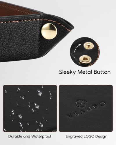 VLANDO Valet Tray for Men, Foldable PU Leather Catchall Tray, Black - color: Black, size: Rectangle