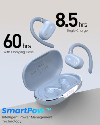 TOZO OpenWear Open Ear Earbuds, AI Translation Real Time 145+ Languages | 60H Translator Ear Buds Audifonos Traductores Inglés Español, All Day Comfort, Bluetooth Headphones 5.4 with Smart Display - color: Blue
