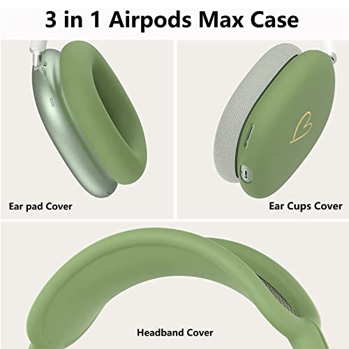 Case Cover for AirPods Max, Anti-Scratch Soft Silicone with Gold Heart Pattern Ear Cups Case Cover/Ear Pad Cover/Headband Cover for Apple AirPods Max Headphones (Matcha Green) - color: Matcha Green
