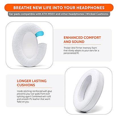 WC PadZ Velour - Earpads for Audio Technica, HyperX, Arctis & More | Made by Wicked Cushions | Extra Thick | Also fits Logitech G Pro X & 50+ Additional Models | White - color: White