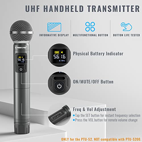 Phenyx Pro PTU-52 Wireless UHF Handheld Microphone Transmitter with Selectable 30 Frequencies