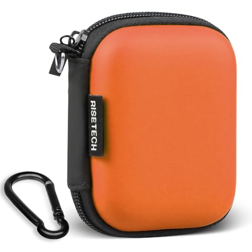 Earbud Case, RISETECH Hard EVA Earphone Travel Case Holder Headphone Small Zipper Pouch Compatible with Flash Drive, SD Cards, USB Charger Cable, AirPods, Sony Wired Earbuds with Keychain -Orange - color: Orange