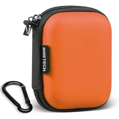 Earbud Case, RISETECH Hard EVA Earphone Travel Case Holder Headphone Small Zipper Pouch Compatible with Flash Drive, SD Cards, USB Charger Cable, AirPods, Sony Wired Earbuds with Keychain -Orange - color: Orange